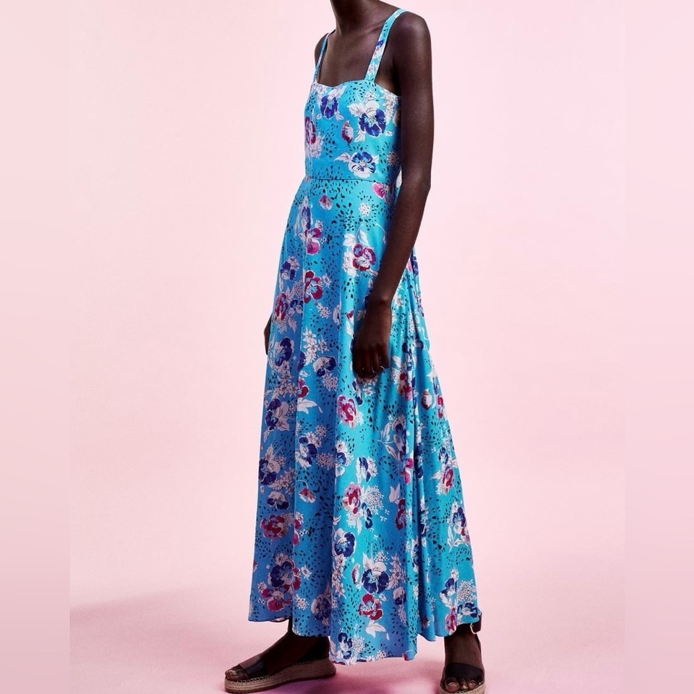 Blue and Black Printed Floral Maxi Dress Size M